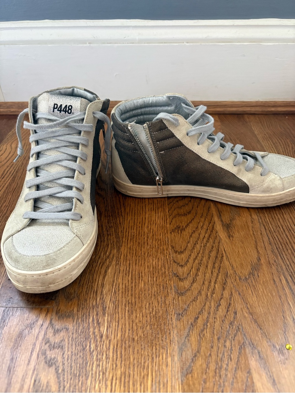 P448 Women’s High-Top Sneakers in Light Gray and Dark Gray